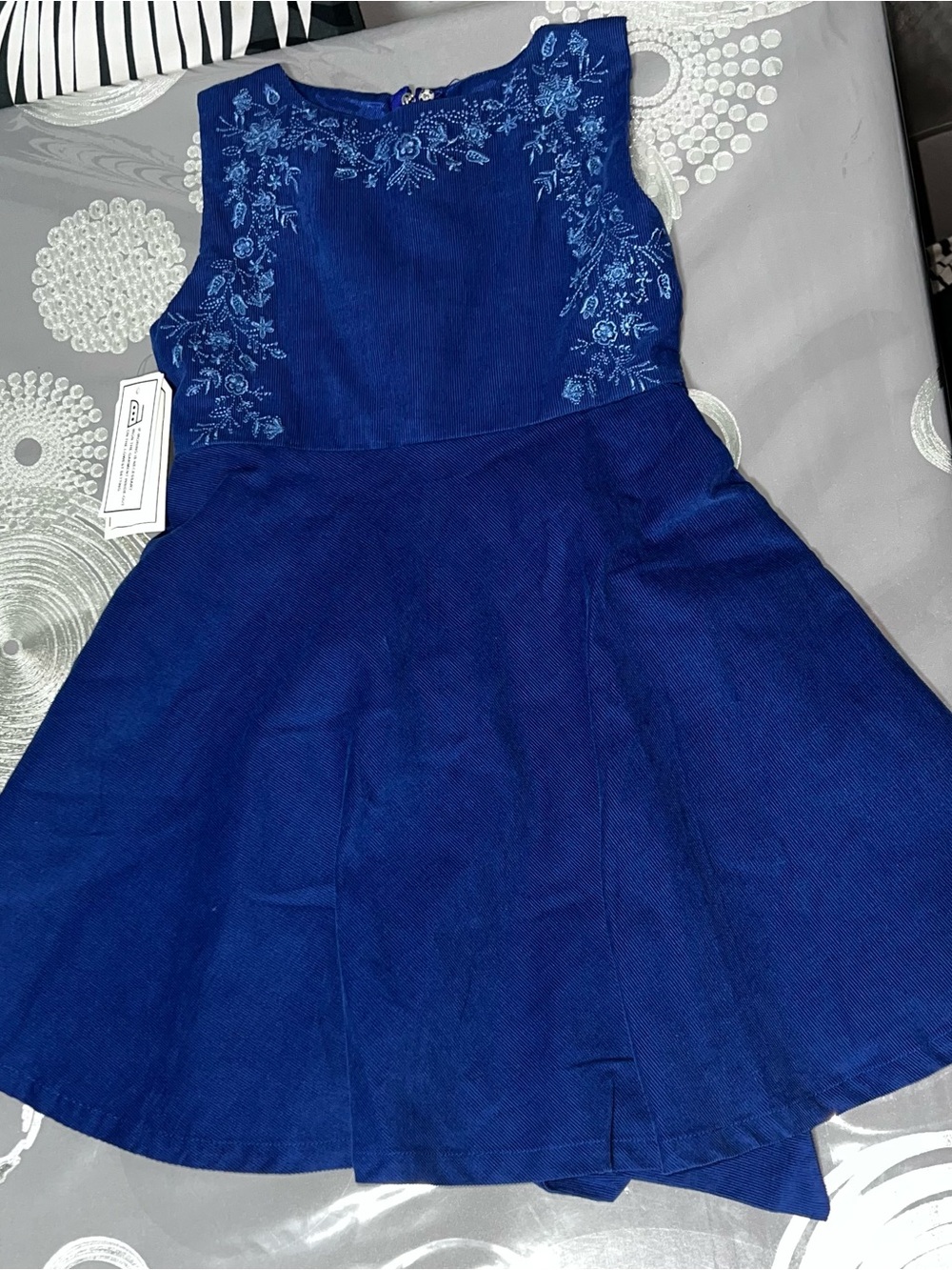 Girls' Royal Blue Embroidered Party Dress